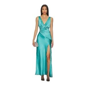Elliatt Teal Satin Maxi Dress with Leg Slit